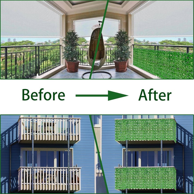 ODTORY Artificial Ivy Privacy Fence Wall Screen: 72 X144 in UV-Anti Faux Greenery Backdrop Ivy Vine Leaf Hedges Fence Panels for Patio, Balcony, Garden, Backyard Indoor Outdoor Light Green Decor - Image 5